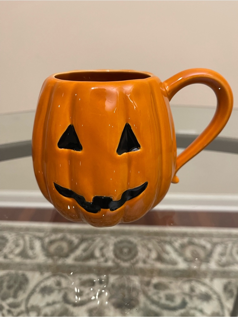 Pottery Barn Halloween Pumpkin Ceramic Figural Mug Jack O’Lantern 18 oz